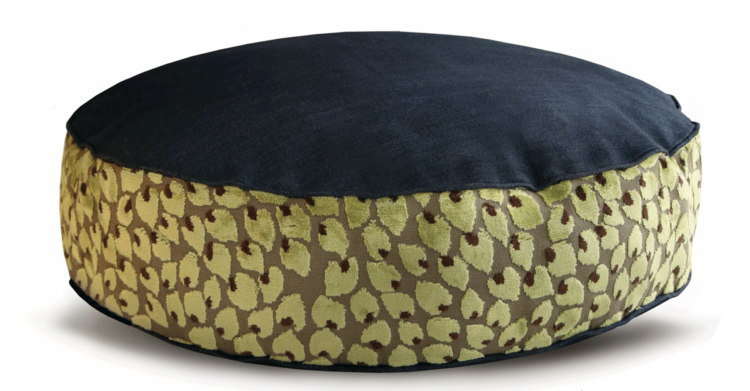 Denim Dog Bed Medium Velvet Green Leaf back - Julie London Design