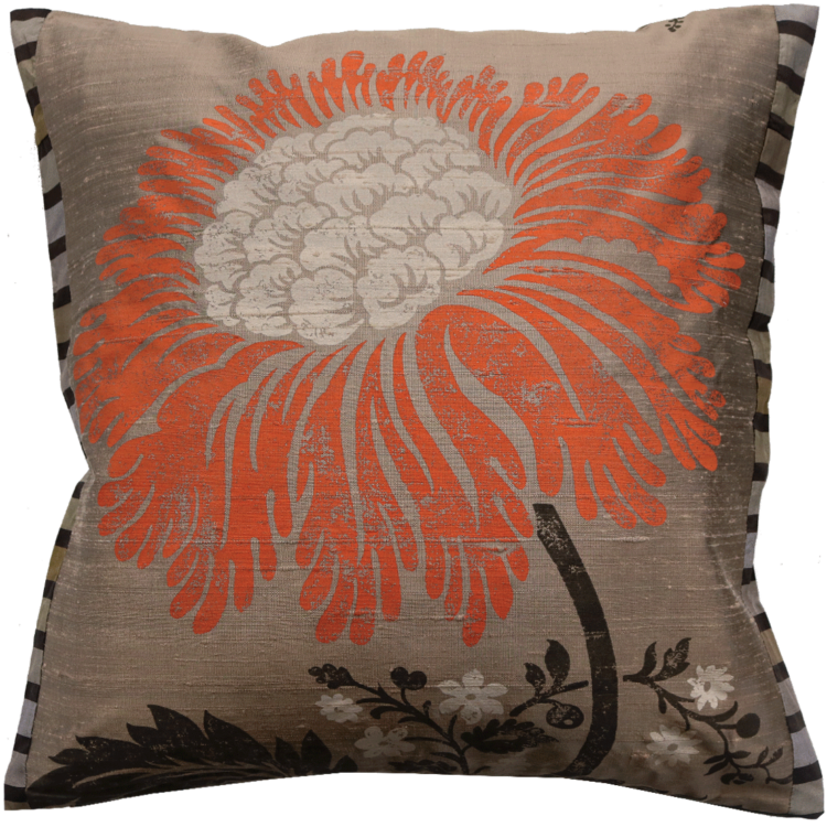 Stylish Bold Mandarine Flower Silk Cushion front - Julie London Design Sydney front