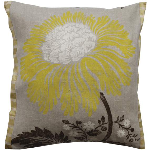 Stylish Bold Lemon Flower Linen Cushion front – Julie London Design Sydney front