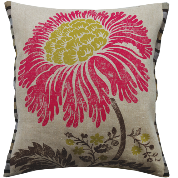 Stylish Bold Crimson Lime Flower Linen Cushion front – Julie London Design Sydney front
