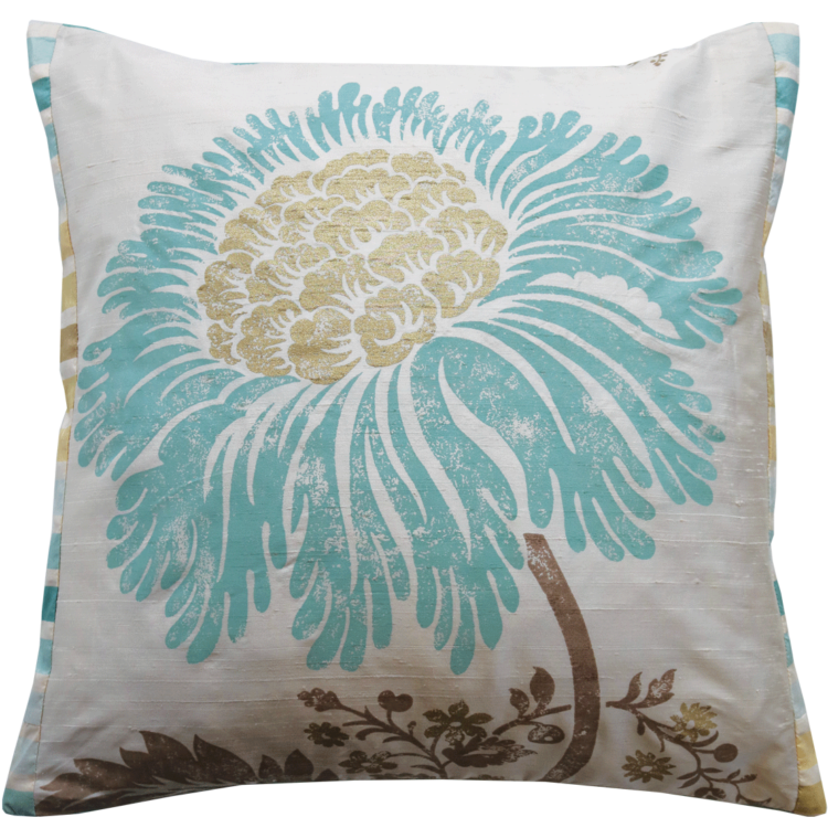 Stylish Teal Flower Silk Cushion front - Julie London Design Sydney
