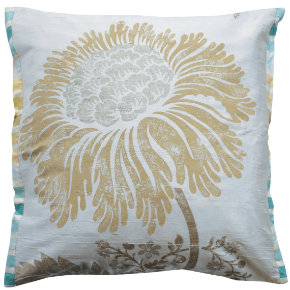 Stylish Champaign Silk Flower Cushion  front – Julie London Design Sydney front
