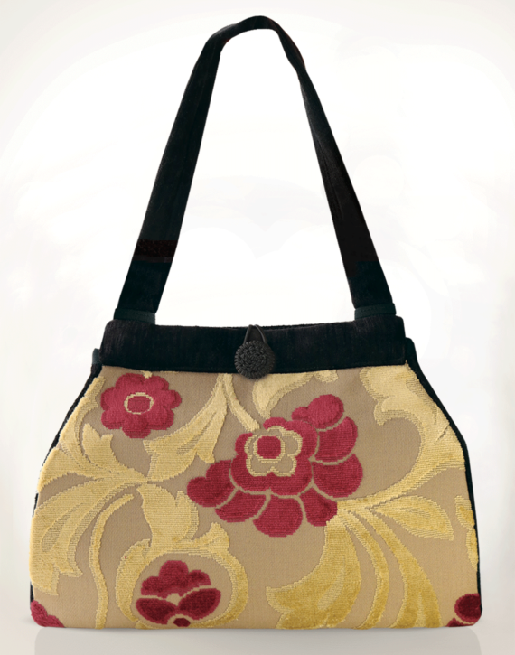 Dragonfly Medium Tote Bag Velvet Pink Flowers front – Julie London Design