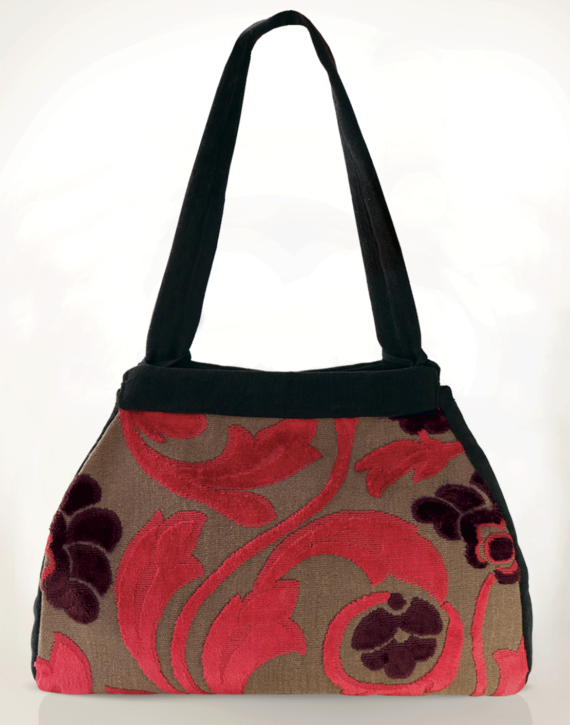 Dragonfly Medium Tote Bag Velvet Crimson Floral back - Julie London Design