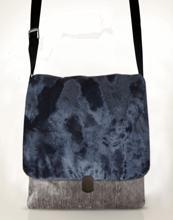Courier Pigeon Satchel Bag Black Faux Fur front – Julie London Design