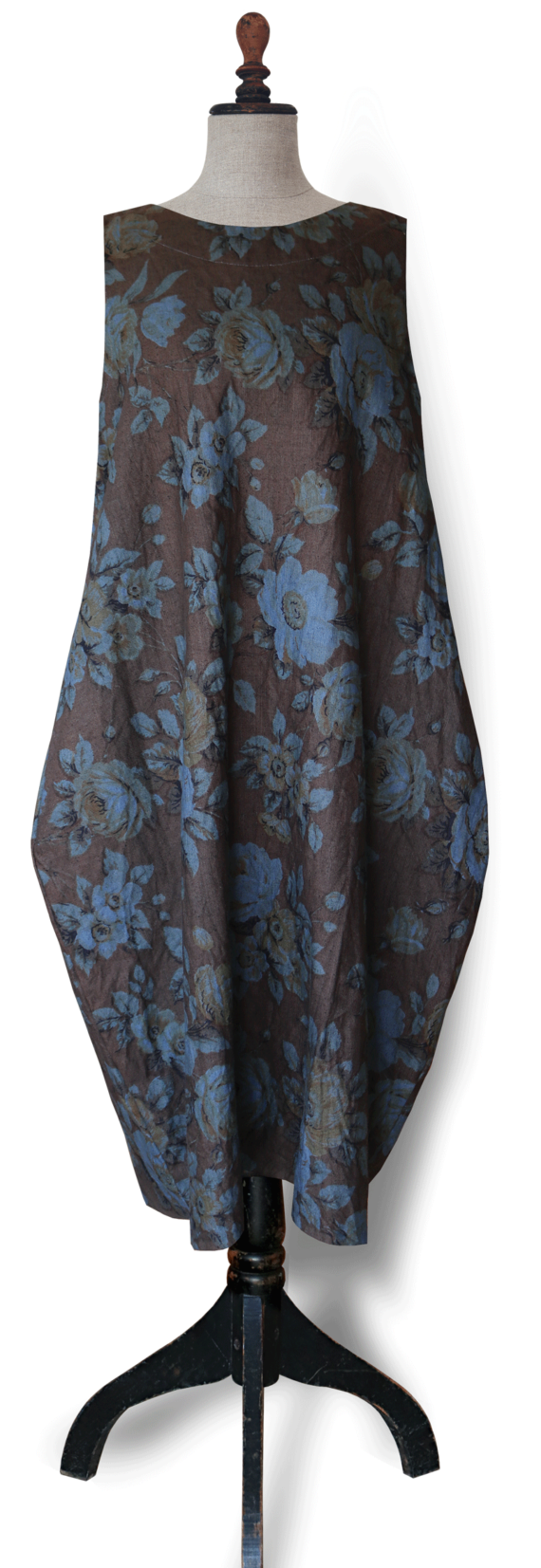 Brown Blue Vintage Linen Maxi Dress front