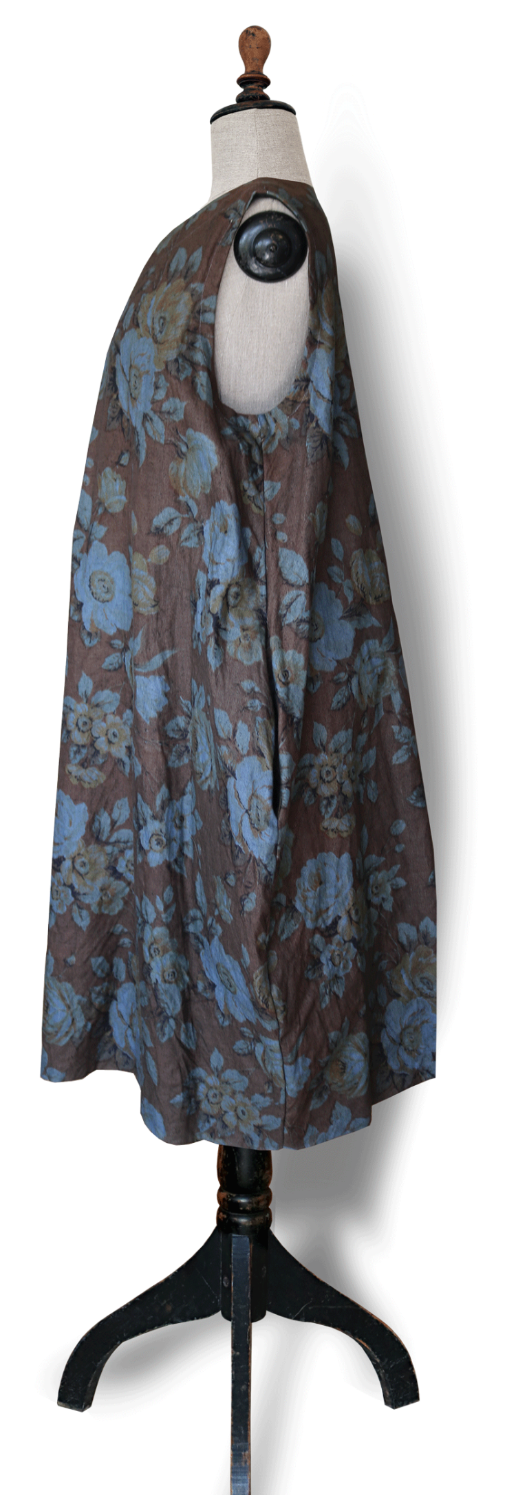 Brown Blue Vintage Linen Maxi Dress side