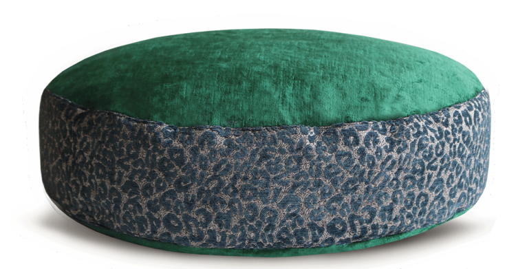 Designer Dog Bed medium Green Velvet Leopard Print back - Julie London