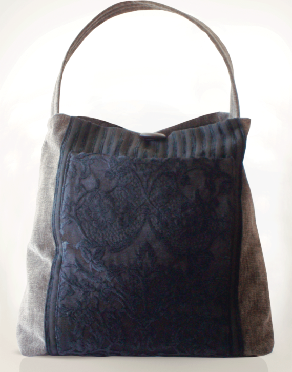 Mother Hen Large Tote Bag Embossed Black Velvet front – Julie London Design