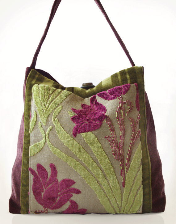 Mother Hen Large Tote Bag Velvet Crimson Tulip front – Julie London Design