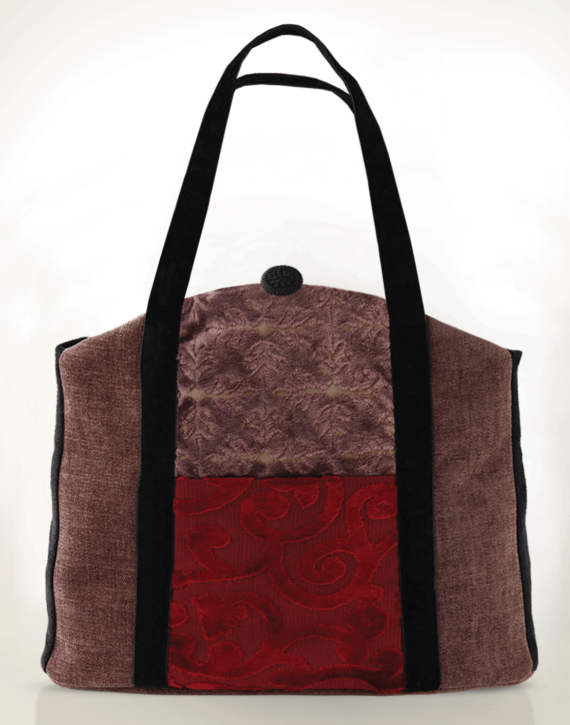 Butterfly Tote Velvet Handbag Mauve Red front- Julie London Design